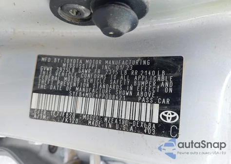 2023 Toyota Corolla Le из США, поврежденный, VIN 5YFB4MDE4PP008421